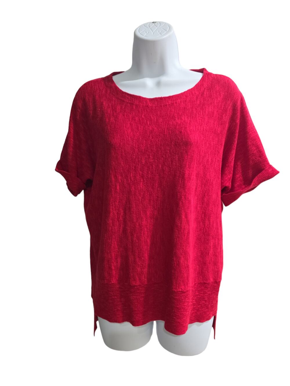 Eileen Fisher | Red Boxy High Low Linen Blend Top